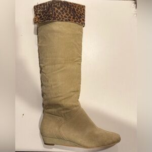 Coconuts by Matisse Khaki Over the Knee Boots with Leopard Cuff